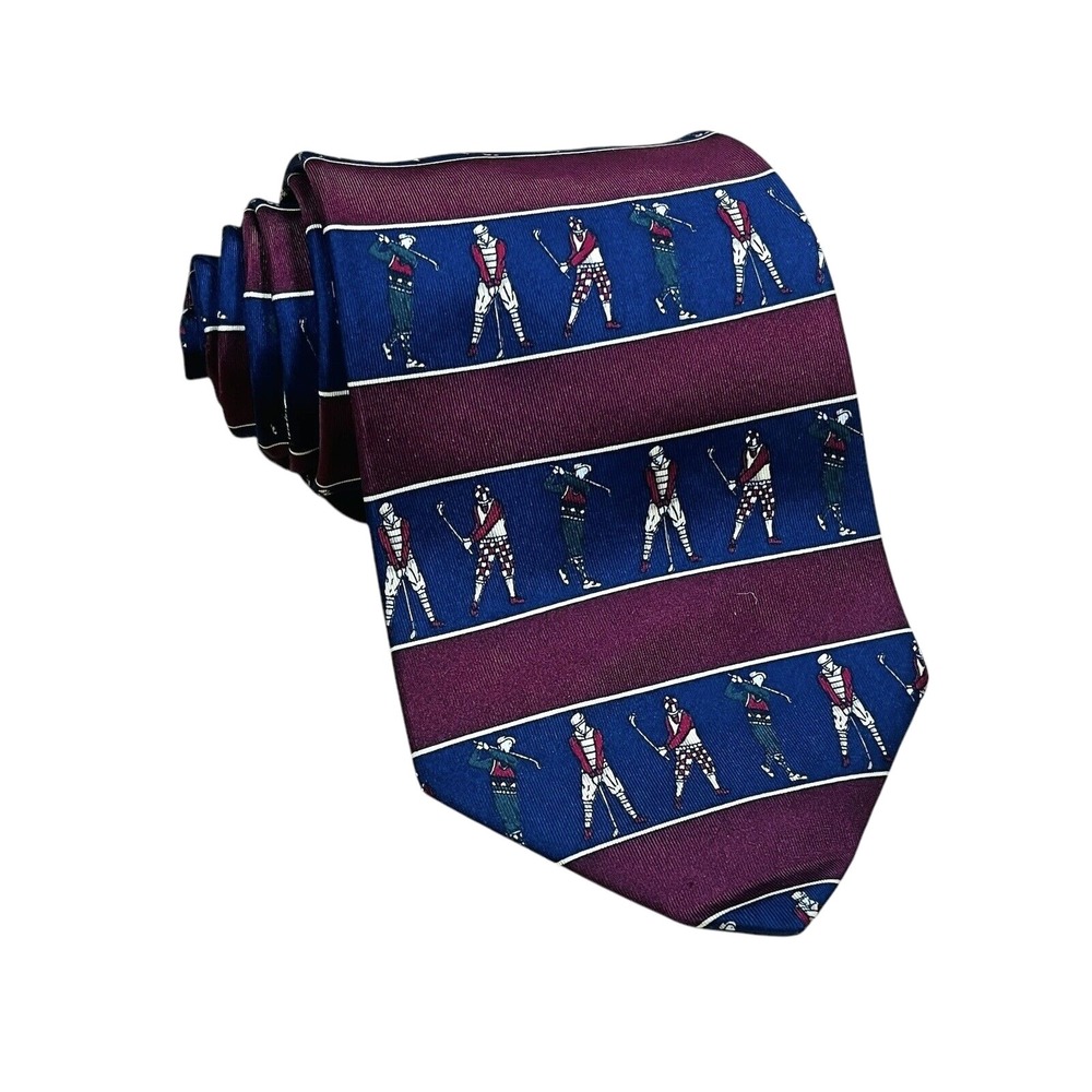 Vintage Tommy Hilfiger Neck Tie Blue & Maroon Italian Silk Golfer Repp USA Made
